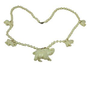 Vintage Elephant Pendant Bead Necklace 25 inch Vintage Strand Plastic Charms
